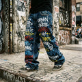 Streetwear Acid Wash Stacked Baggy Jeans - Vintage Blue